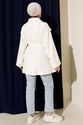 Omuz Apoletli Tensel Trençkot Ekru - Trençkot