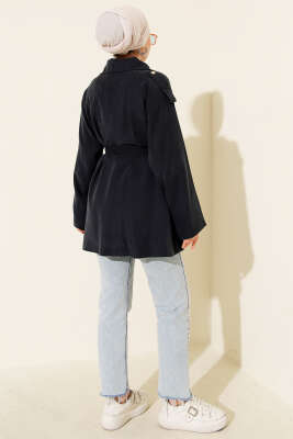 Omuz Apoletli Tensel Trençkot Lacivert - Trençkot