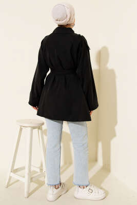 Omuz Apoletli Tensel Trençkot Siyah - Trençkot