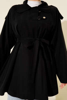 Omuz Apoletli Tensel Trençkot Siyah - Trençkot