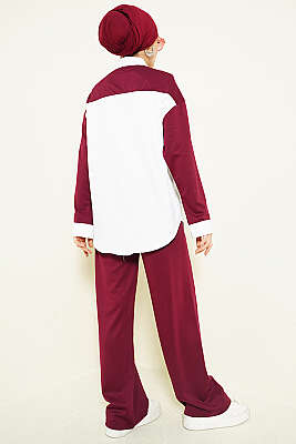 Omuz Atkı Detaylı Loyşa İkili Takım Bordo - İkili Takım