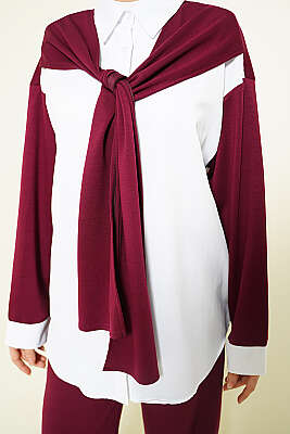 Omuz Atkı Detaylı Loyşa İkili Takım Bordo - İkili Takım