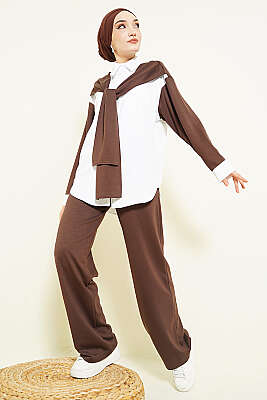 Omuz Atkı Detaylı Loyşa İkili Takım Kahve - İkili Takım