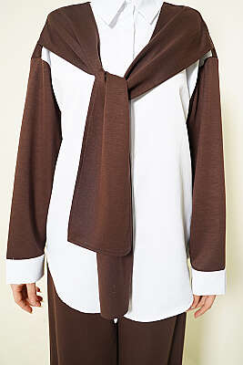 Omuz Atkı Detaylı Loyşa İkili Takım Kahve - İkili Takım