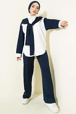 Omuz Atkı Detaylı Loyşa İkili Takım Lacivert 