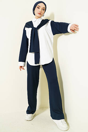 Omuz Atkı Detaylı Loyşa İkili Takım Lacivert - İkili Takım