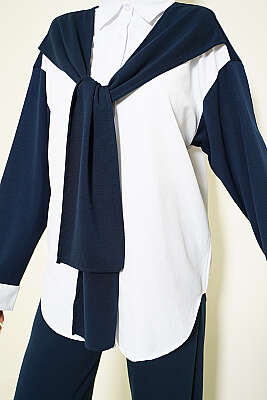 Omuz Atkı Detaylı Loyşa İkili Takım Lacivert - İkili Takım