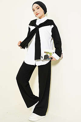 Omuz Atkı Detaylı Loyşa İkili Takım Siyah 