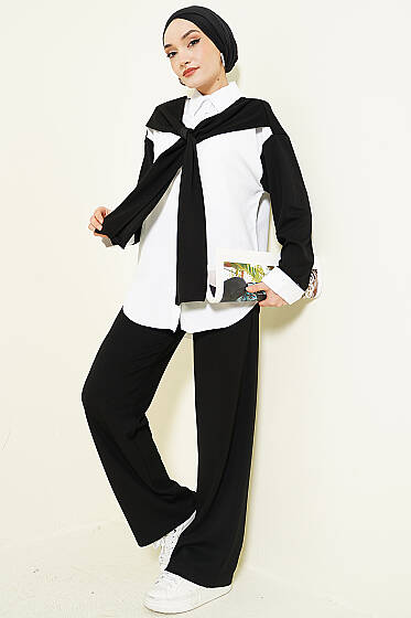 Omuz Atkı Detaylı Loyşa İkili Takım Siyah - İkili Takım