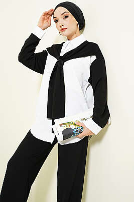 Omuz Atkı Detaylı Loyşa İkili Takım Siyah - İkili Takım