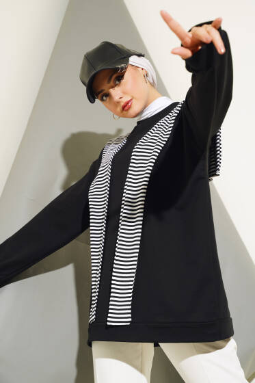 Omuz Atkı Görünümlü Tunik Siyah - Tunik