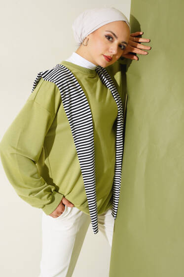 Omuz Atkı Görünümlü Tunik Yağ Yeşili - Tunik
