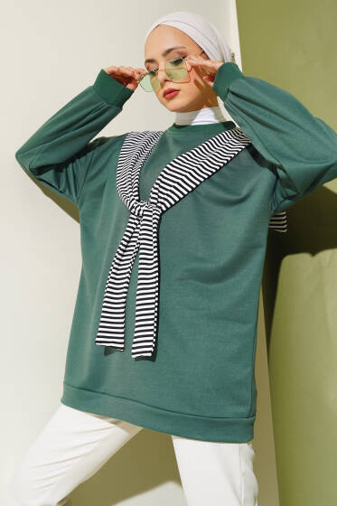 Omuz Atkı Görünümlü Tunik Zümrüt - Tunik