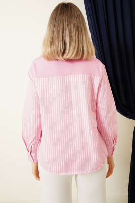 Omuz Atkılı Çizgili Gömlek Pembe - Kadın Giyim Modelleri