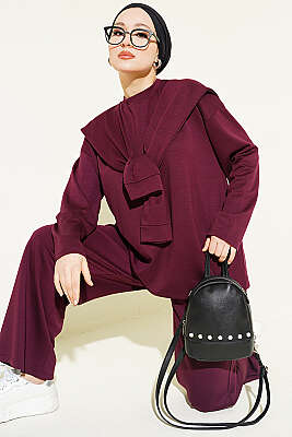 Omuz Atkılı Loyşa İkili Takım Mürdüm - YAZGI TEKSTİL