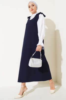 Omuz Bağlamalı Jile Elbise Lacivert 
