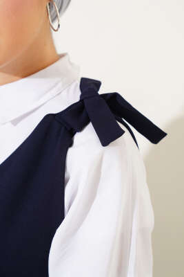 Omuz Bağlamalı Jile Elbise Lacivert - Tesettür Elbise