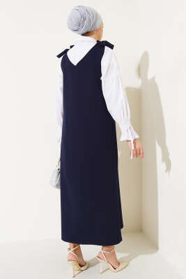 Omuz Bağlamalı Jile Elbise Lacivert - Tesettür Elbise