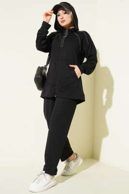 Omuz Boncuk Süslemeli İkili Takım Siyah - İkili Takım