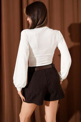 Omuz Büzgülü Bluz Ekru - Kadın Giyim Modelleri