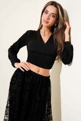 Omuz Büzgülü Bluz Siyah - Kadın Giyim Modelleri