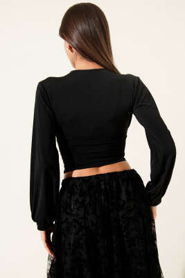 Omuz Büzgülü Bluz Siyah - Kadın Giyim Modelleri