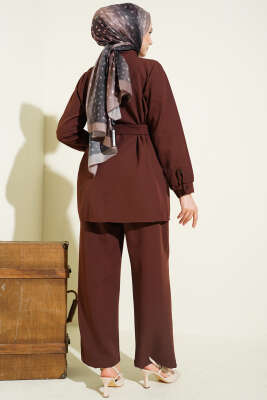 Omuz Büzgülü Kuşaklı Dabıl İkili Takım Kahve - İkili Takım