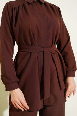 Omuz Büzgülü Kuşaklı Dabıl İkili Takım Kahve - İkili Takım