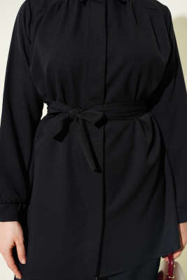 Omuz Büzgülü Kuşaklı Dabıl İkili Takım Siyah - İkili Takım