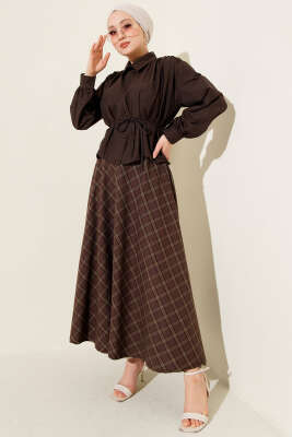 Omuz Büzgülü Kuşaklı Kısa Gömlek Acı Kahve - Gömlek