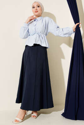 Omuz Büzgülü Kuşaklı Kısa Gömlek Bebe Mavi - Gömlek