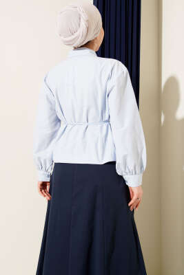 Omuz Büzgülü Kuşaklı Kısa Gömlek Bebe Mavi - Gömlek