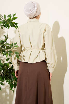 Omuz Büzgülü Kuşaklı Kısa Gömlek Nefti - Gömlek