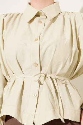 Omuz Büzgülü Kuşaklı Kısa Gömlek Nefti - Gömlek