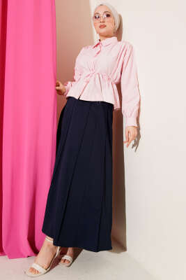 Omuz Büzgülü Kuşaklı Kısa Gömlek Pembe - Gömlek