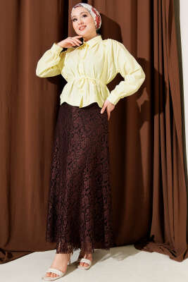 Omuz Büzgülü Kuşaklı Kısa Gömlek Sarı - Gömlek