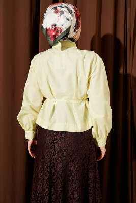 Omuz Büzgülü Kuşaklı Kısa Gömlek Sarı - Gömlek