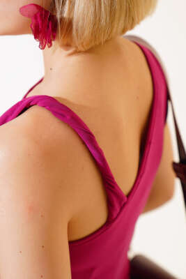 Omuz Büzgülü Mini Elbise Menekşe - Kadın Giyim Modelleri