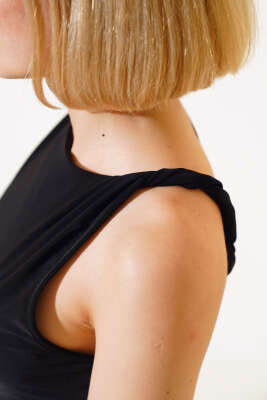 Omuz Büzgülü Mini Elbise Siyah - Kadın Giyim Modelleri