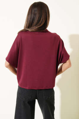 Omuz Detaylı T-shirt Bordo - Yılın Fırsatı
