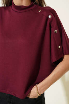 Omuz Detaylı T-shirt Bordo - Yılın Fırsatı
