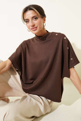 Omuz Detaylı T-shirt Kahve - Yılın Fırsatı