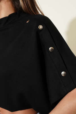 Omuz Detaylı T-shirt Siyah - Kadın Giyim Modelleri