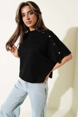 Omuz Detaylı T-shirt Siyah 