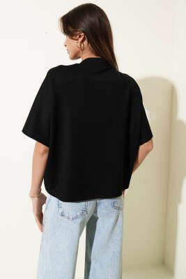 Omuz Detaylı T-shirt Siyah - Yılın Fırsatı