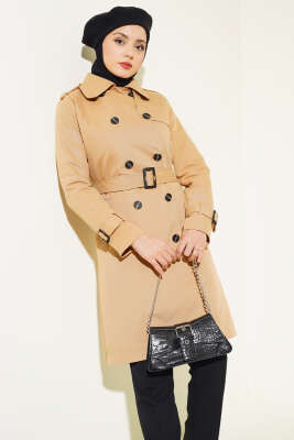 Omuz Düğmeli Gömlek Yaka Trençkot Camel - 300-500 TL Ürünler