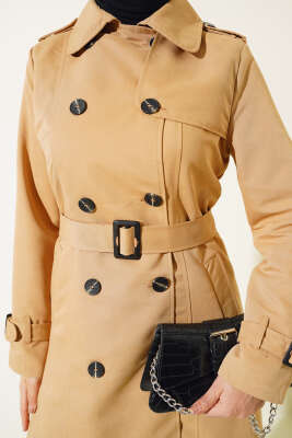 Omuz Düğmeli Gömlek Yaka Trençkot Camel - 300-500 TL Ürünler