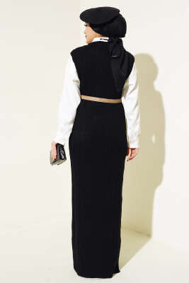 Omuz Düğmeli Triko Jile Elbise Siyah - Tesettür Elbise