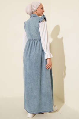 Omuz Fırfır Detaylı Kot Mavisi Elbise - Elbise