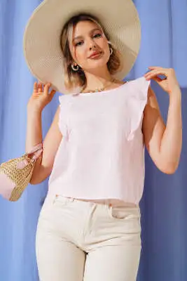 Omuz Fırfırlı Bluz Pembe - Kadın Giyim Modelleri
